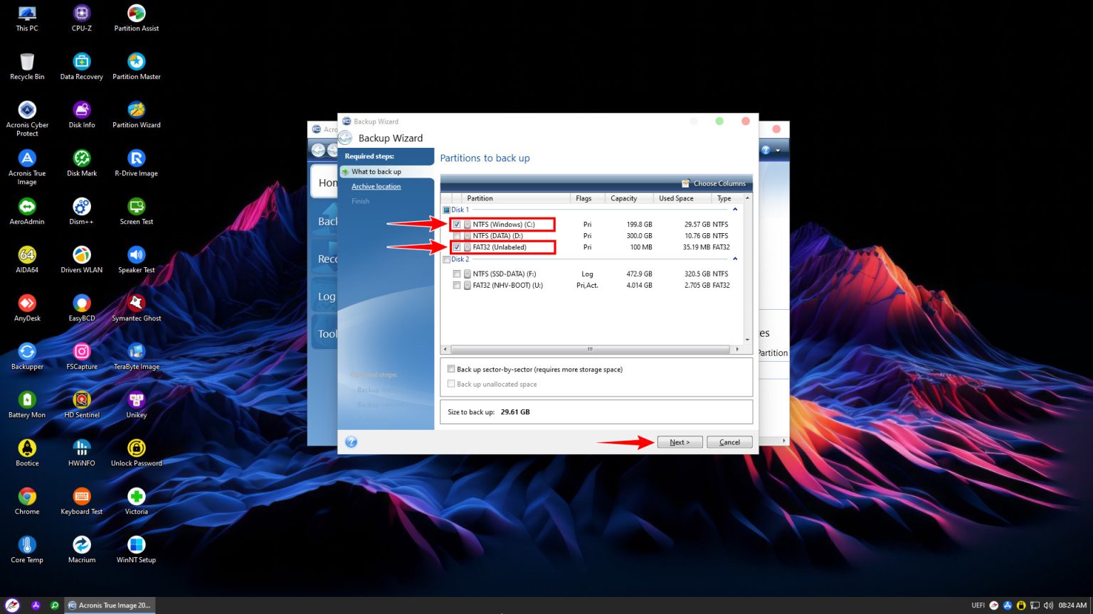 acronis true image backup uefi not seen